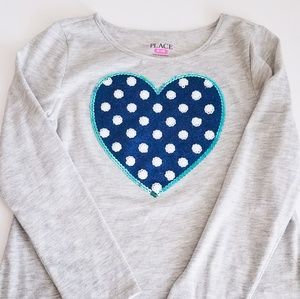 Light Grey Long Sleeve Shirt for Girls w/heart